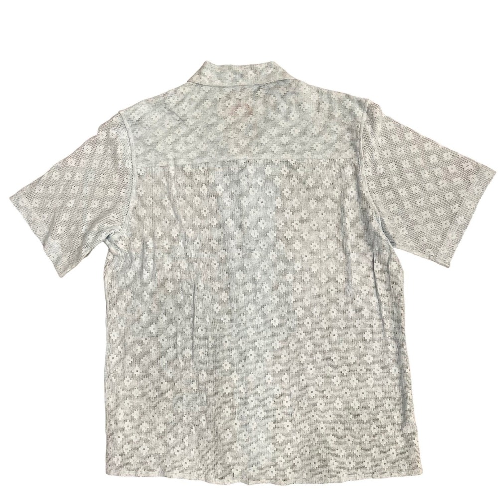 Perte d'ego Men's Crochet Button Down Shirt Medium Blue Short Sleeve Camp Collar - Picture 4 of 7